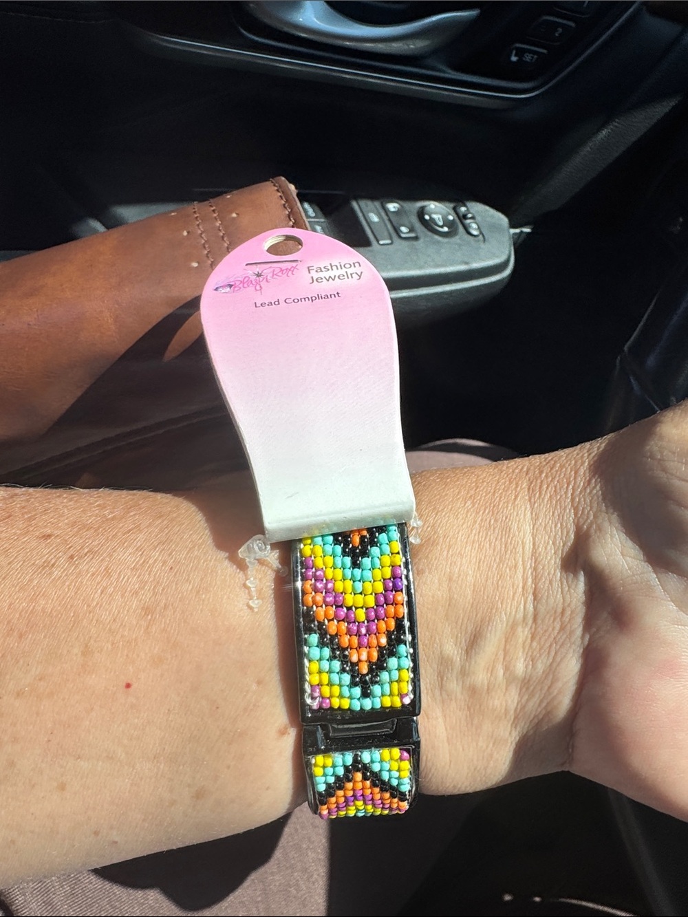 Fashion Jewelry Black Beaded Wristband with Yellow & Purple Chevron Accents - Picture 2 of 5